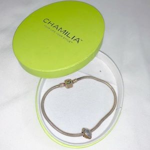 Chamilia silver snap charm bracelet football charm